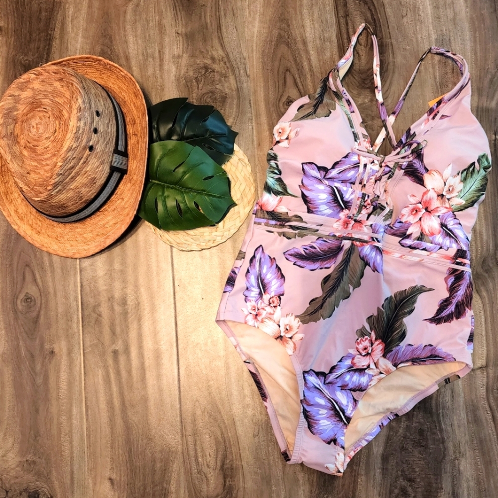 Kona Sol lace up front one piece swimsuit